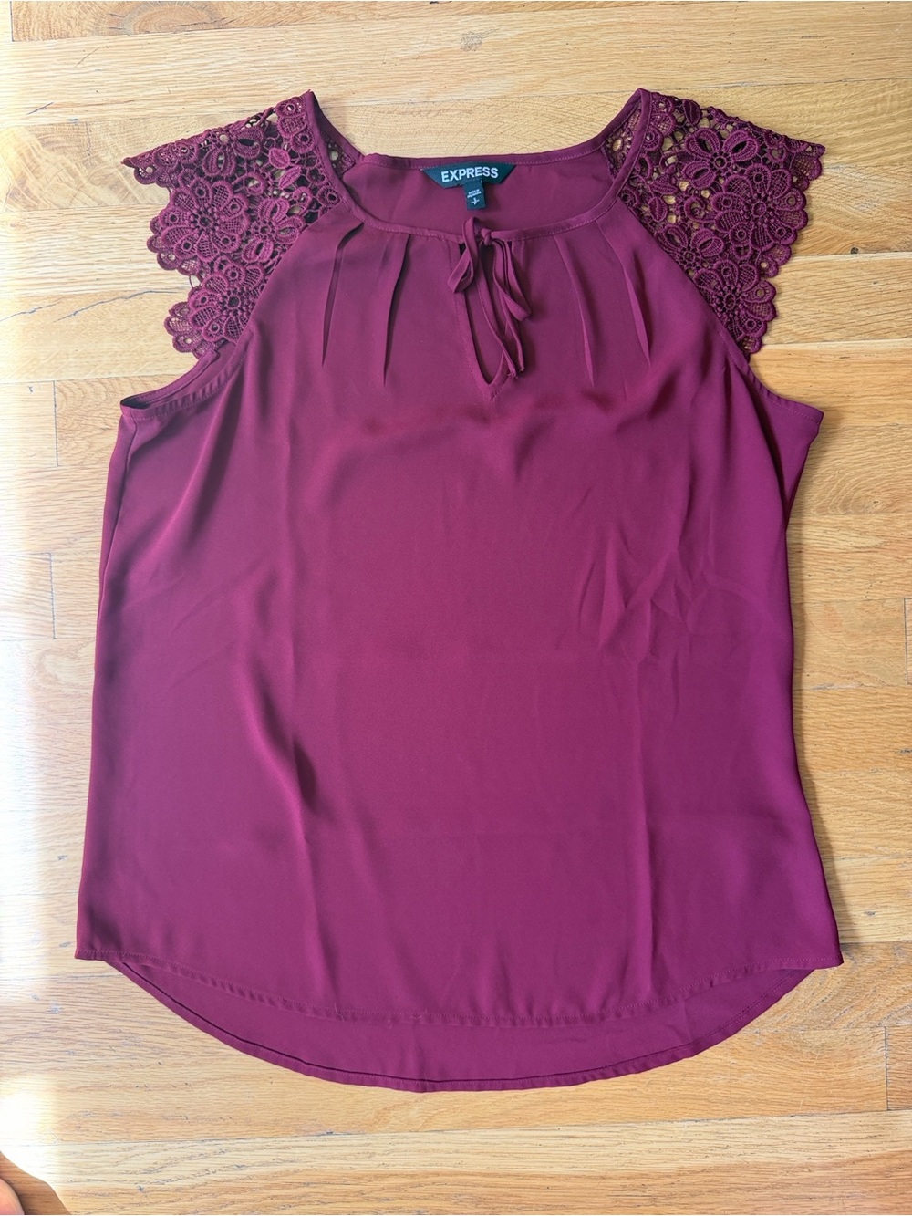 Express Burgundy Crochet Sleeve Top